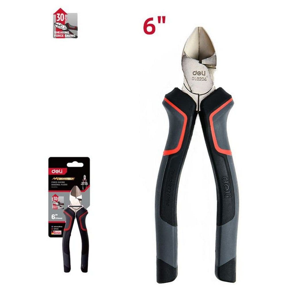 Диагональные бокорезы Deli DL0204 160мм, Cr-V, эксцентриковый шарнир, антикоррозийное покрытие, трехкомпонентная прорезиненная рукоять