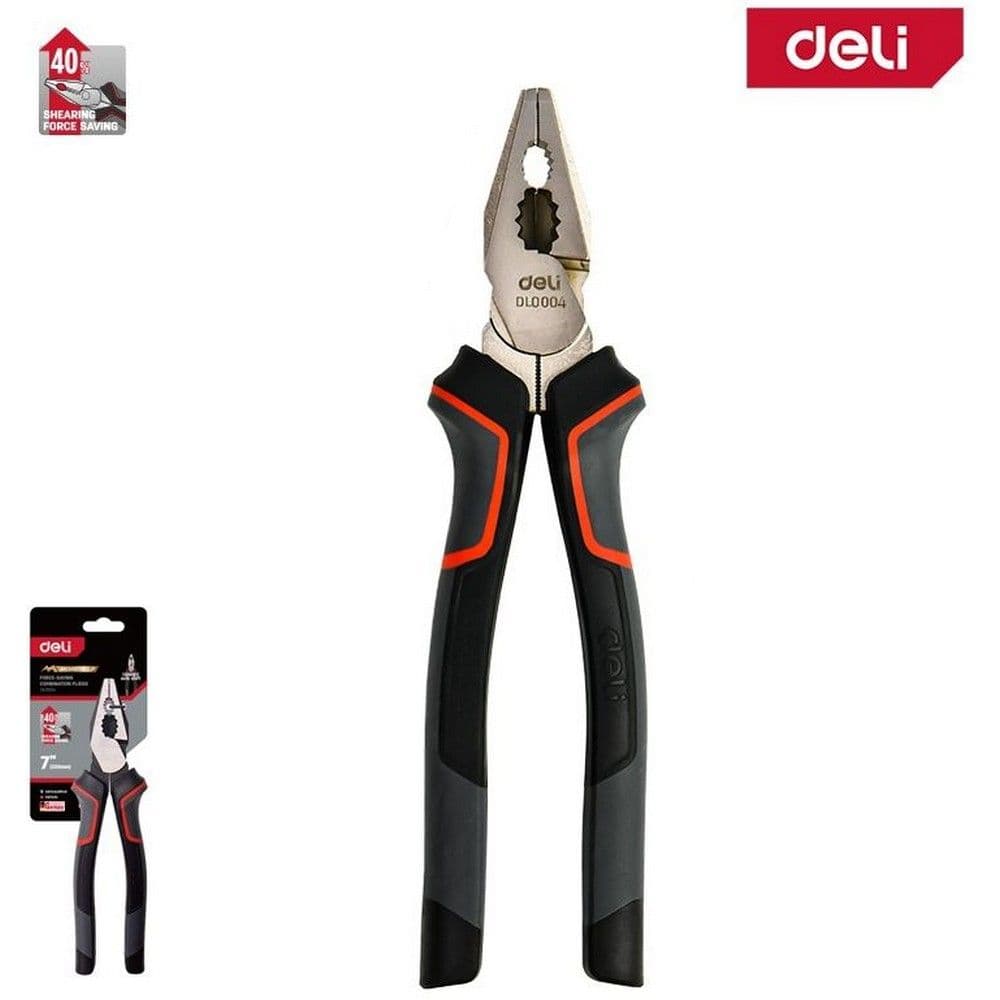 Комбинированные плоскогубцы Deli DL0004 180мм, Cr-V, эксцентриковый шарнир, антикоррозийное покрытие, трехкомпонентная прорезиненная рукоять