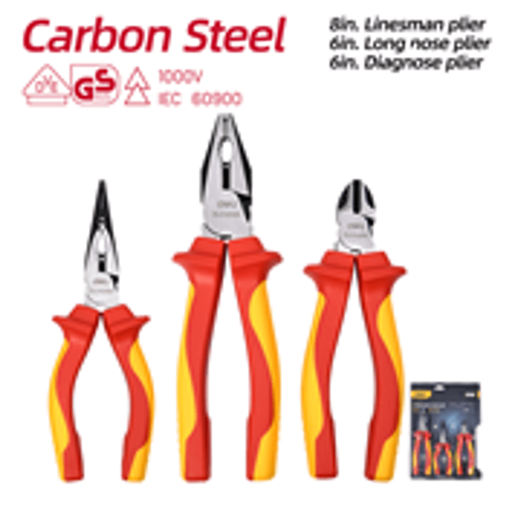 Набор плоскогубцев диэлектрических DL512003T  (комбинированные плоскогубцы 200мм, удлиненные плоскогубцы 160мм, диагональные бокорезы 160мм), сталь Cr-V, сертификат VDE для работ под напряжением до 10