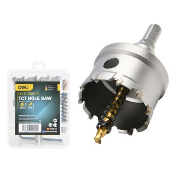 Коронка по металлу твердосплавная с центрирующим сверлом Deli DH-TCT050-E1 диаметр 50мм, шестигранный хвостовик