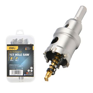 Коронка по металлу твердосплавная с центрирующим сверлом Deli DH-TCT032-E1 диаметр 32мм, шестигранный хвостовик