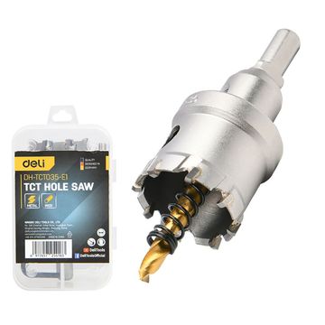 Коронка по металлу твердосплавная с центрирующим сверлом Deli DH-TCT035-E1 диаметр 35мм, шестигранный хвостовик