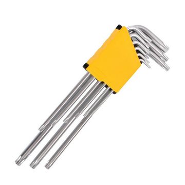 Набор шестигранных ключей "TORX" сверхдлинных Deli DL3095 9шт  размеры Т10,Т15,Т20,Т25,Т27,Т30,Т40,Т45,Т50, пластиковый держатель